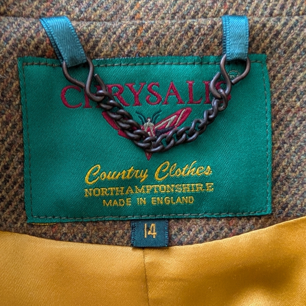Chrysalis Made In England Tweed 100% Wool Luxury Over Coat Women's UK 14/US 10 image 5